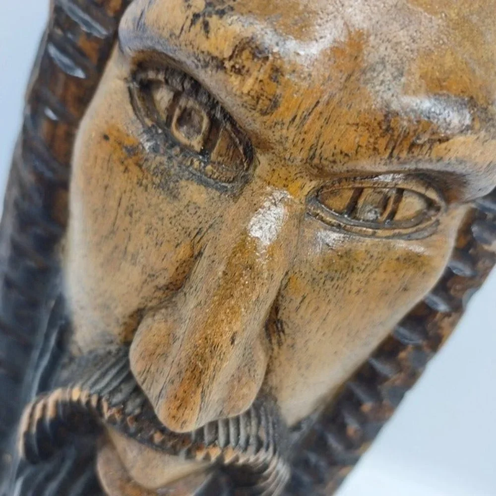 Jamaican ? MCM ? FolkArt Black Man Dreadlock Beard Mustache Tree Trunk Wood bust